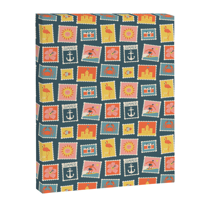 Vintage summer post stamp drawing pattern Canvas Print Gallery Image 1