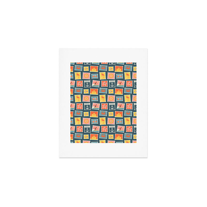 Vintage summer post stamp drawing pattern Art Print Gallery Image 1