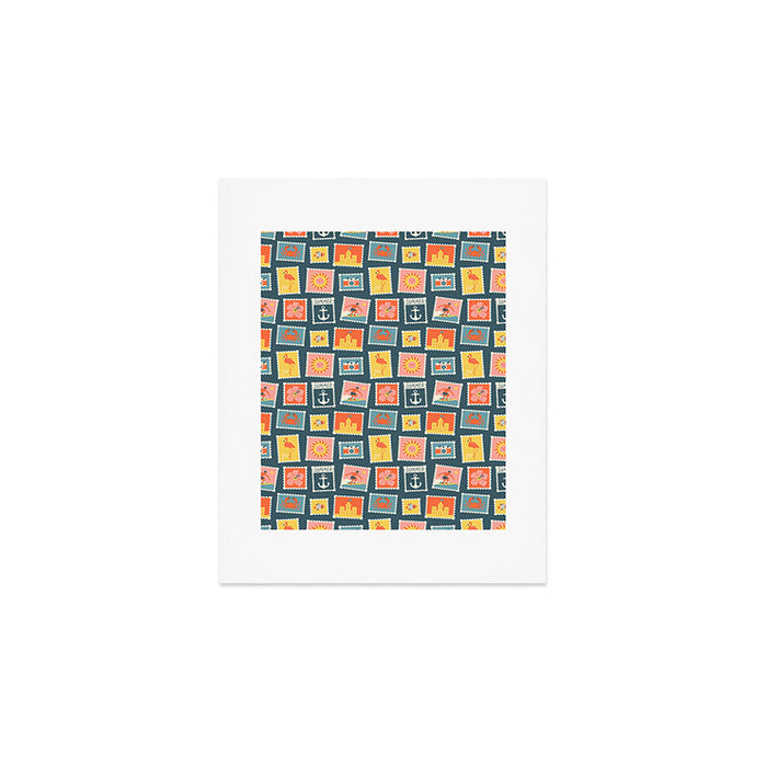 Vintage summer post stamp drawing pattern Art Print Gallery Image 1