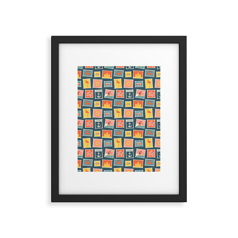 Vintage summer post stamp drawing pattern Framed Art Print Gallery Image 6