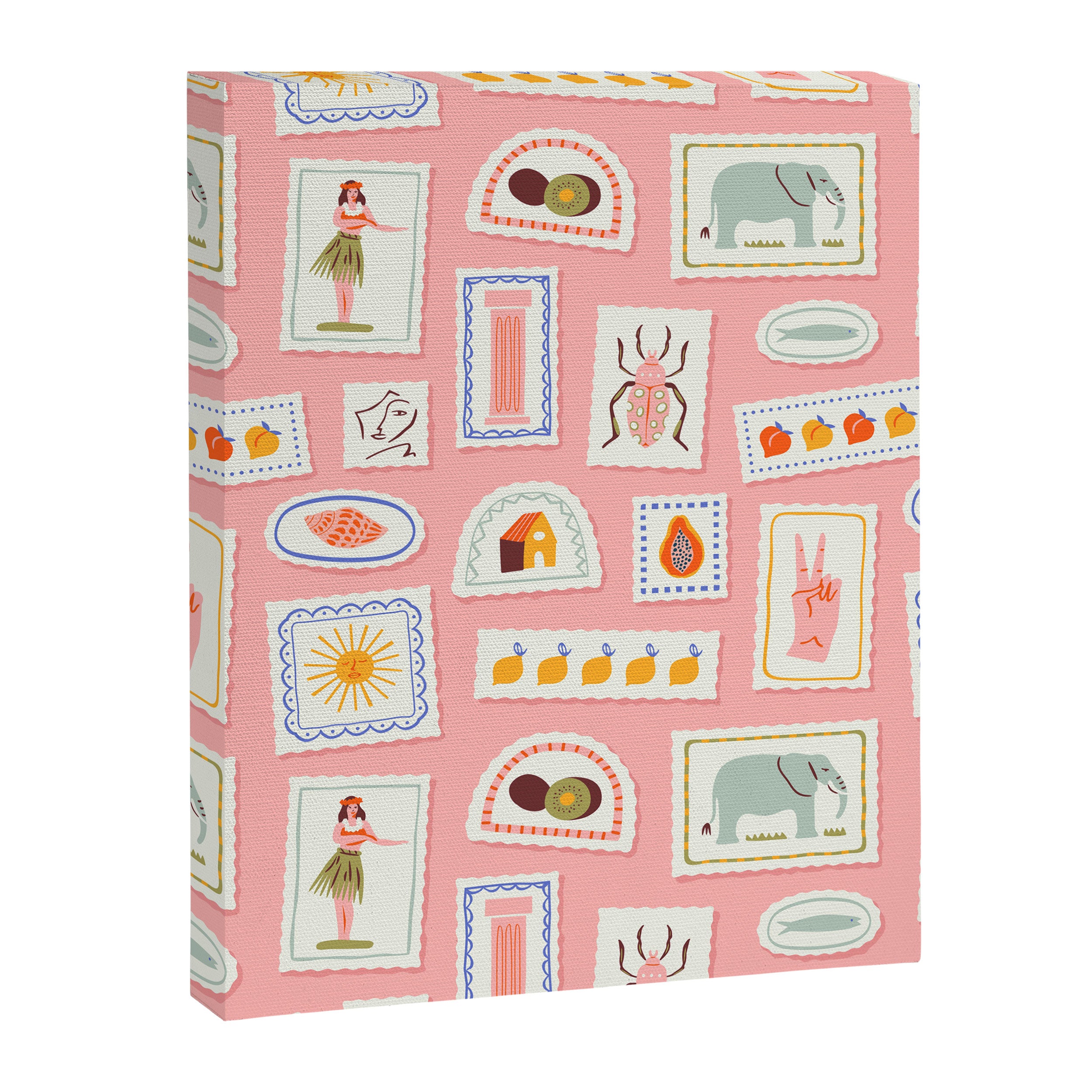 Vintage summer travel postage stamp pattern Canvas Print Gallery Image 3