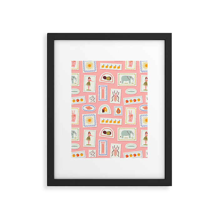 Vintage summer travel postage stamp pattern Framed Art Print Gallery Image 1