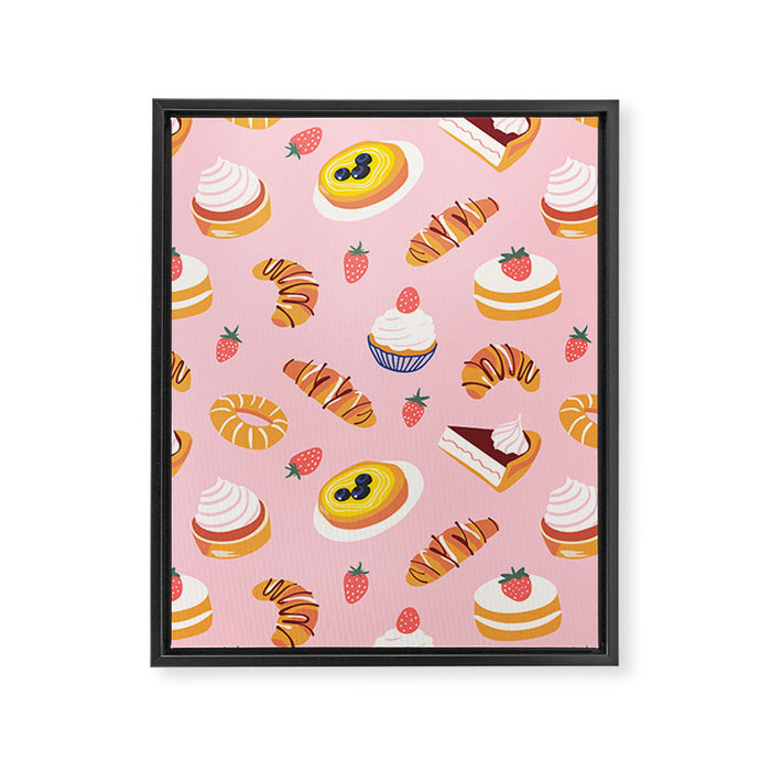 Vintage sweet pastry dessert food pattern Framed Canvas Print Gallery Image 1