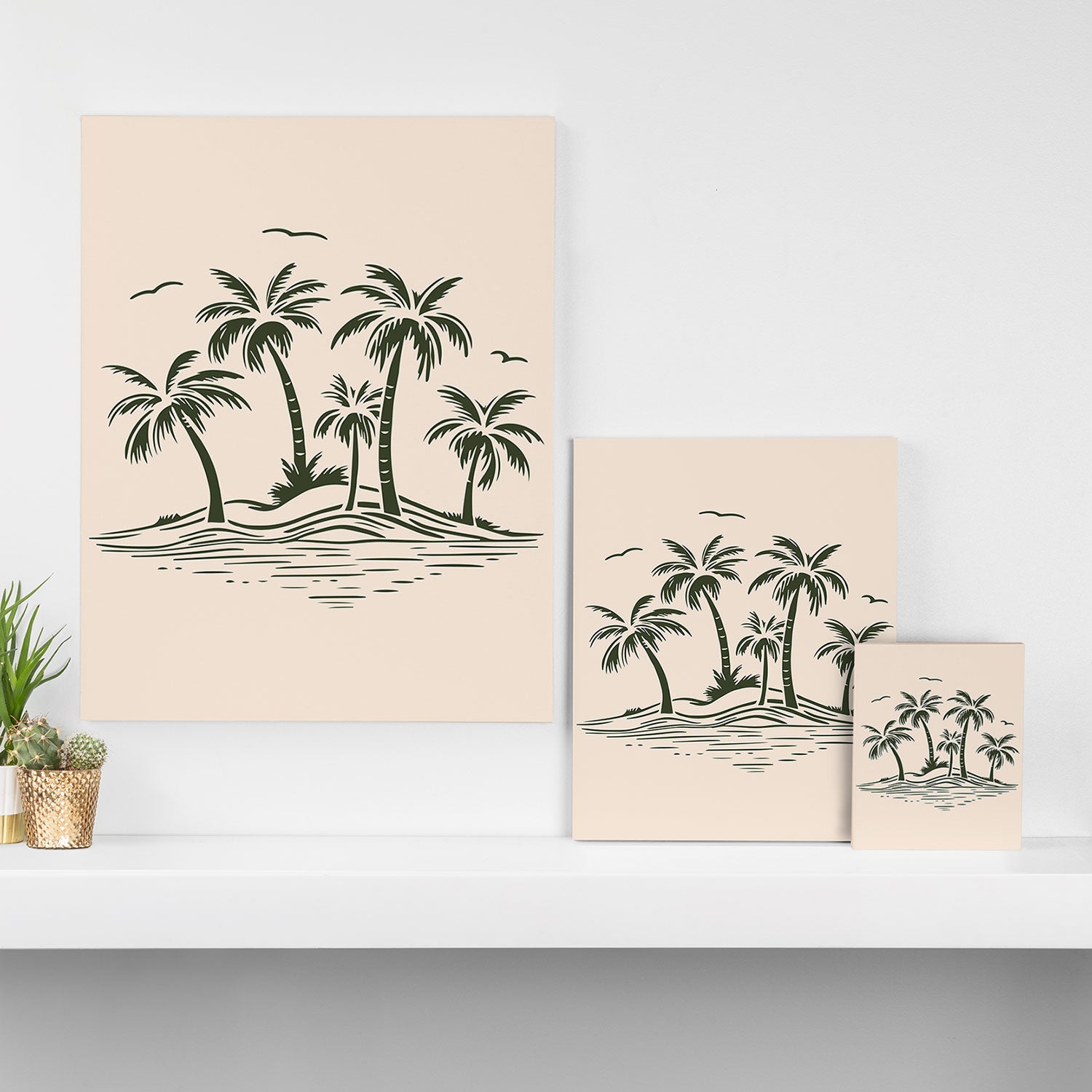 Vintage tropical palm tree beach island art Canvas Print Gallery Image 3