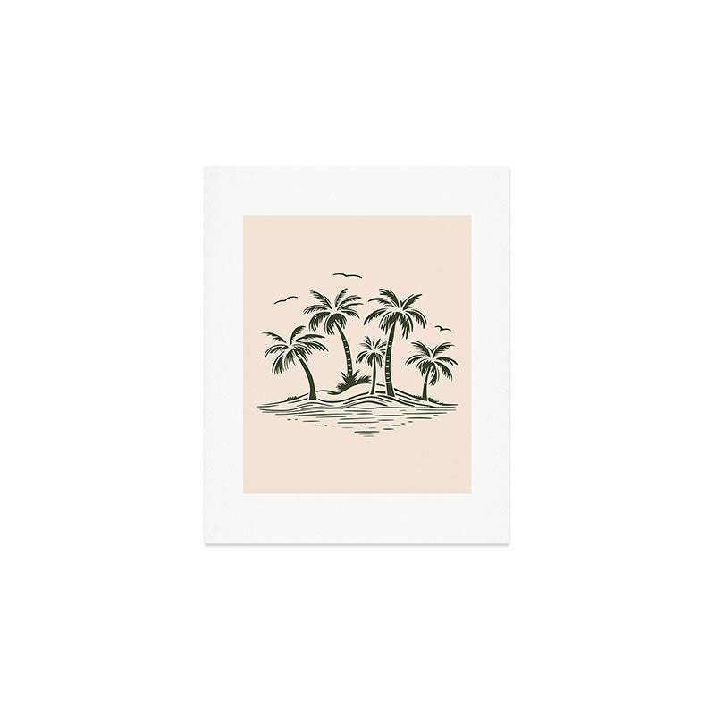Vintage tropical palm tree beach island art Art Print Gallery Image 1
