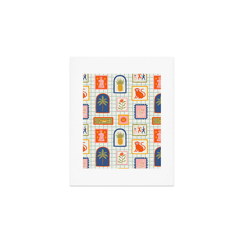 Vintage tropical summer patchwork art pattern Art Print Gallery Image 1