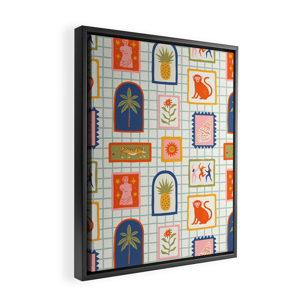Vintage tropical summer patchwork art pattern Framed Canvas Print Gallery Image 2