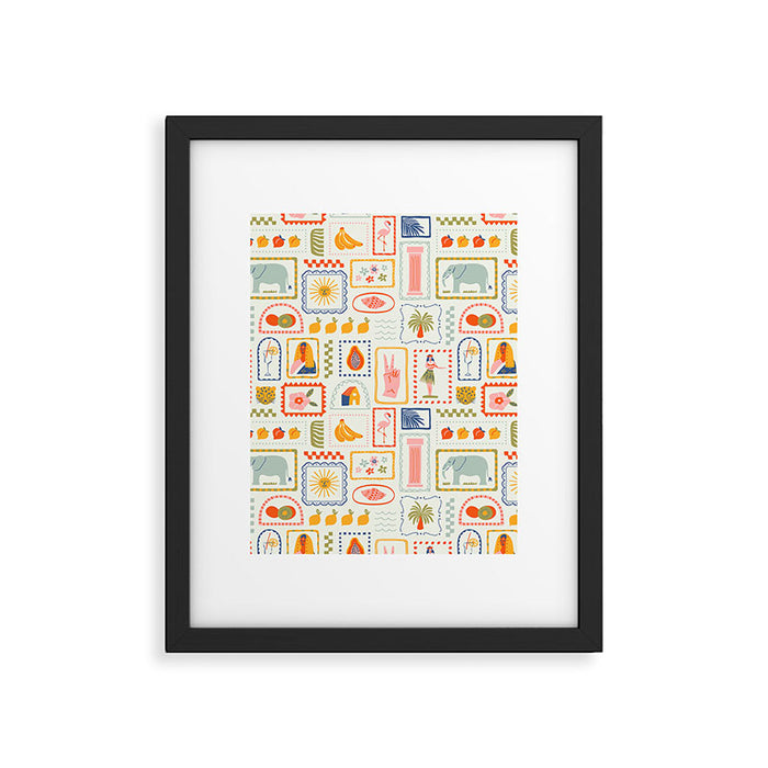Vintage tropical summer patchwork art pattern Framed Art Print Gallery Image 1