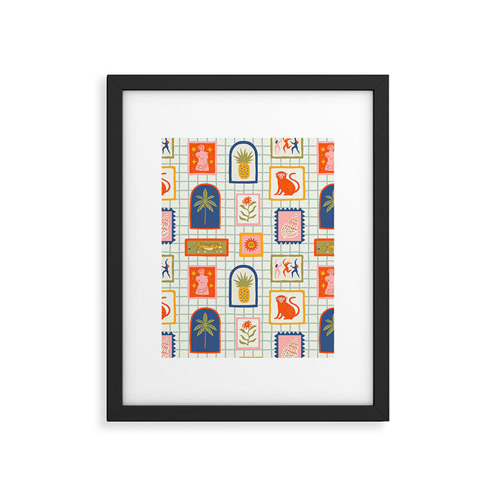 Vintage tropical summer patchwork art pattern Framed Art Print Gallery Image 1