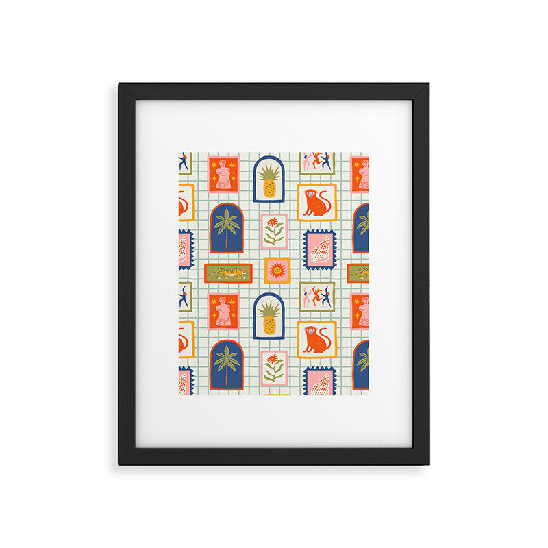 Vintage tropical summer patchwork art pattern Framed Art Print Gallery Image 6
