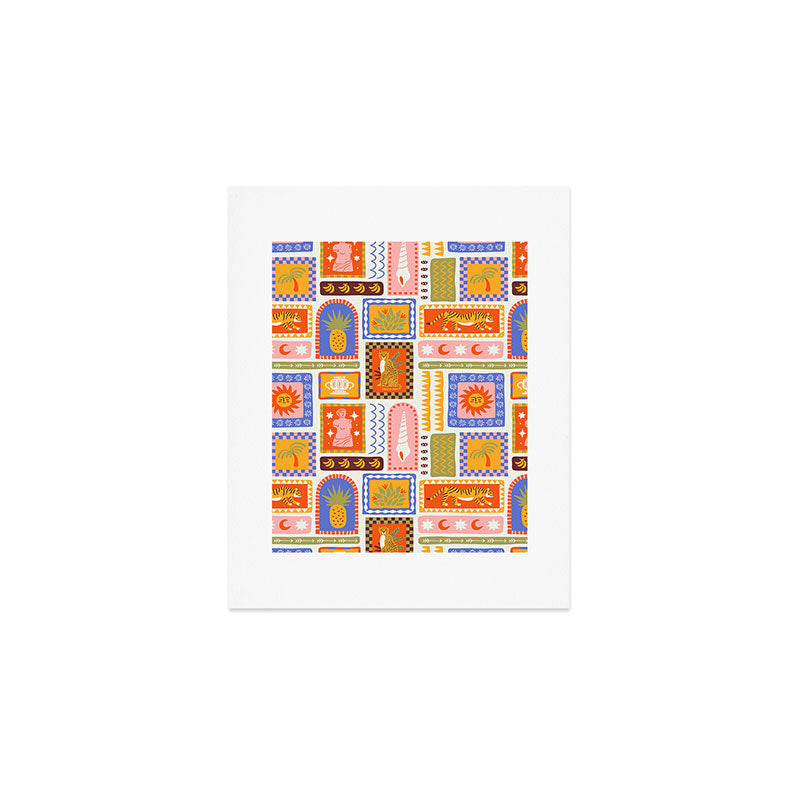 Vintage tropical summer patchwork tapestry pattern Art Print Gallery Image 1