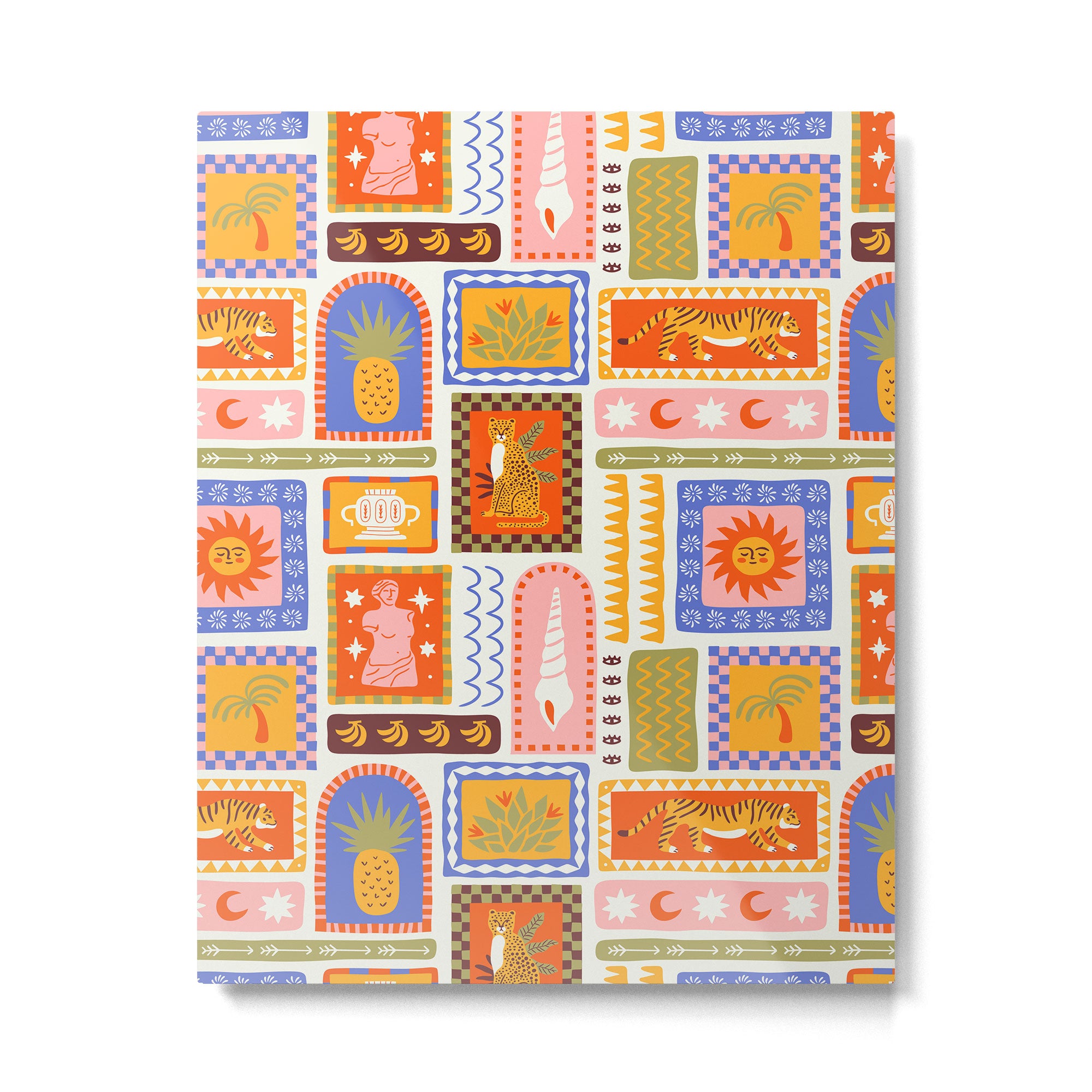 Vintage tropical summer patchwork tapestry pattern Metal Print Gallery Image 6