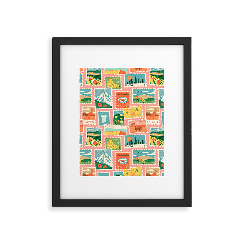Vintage world travel postage stamp sticker pattern Framed Art Print Gallery Image 6
