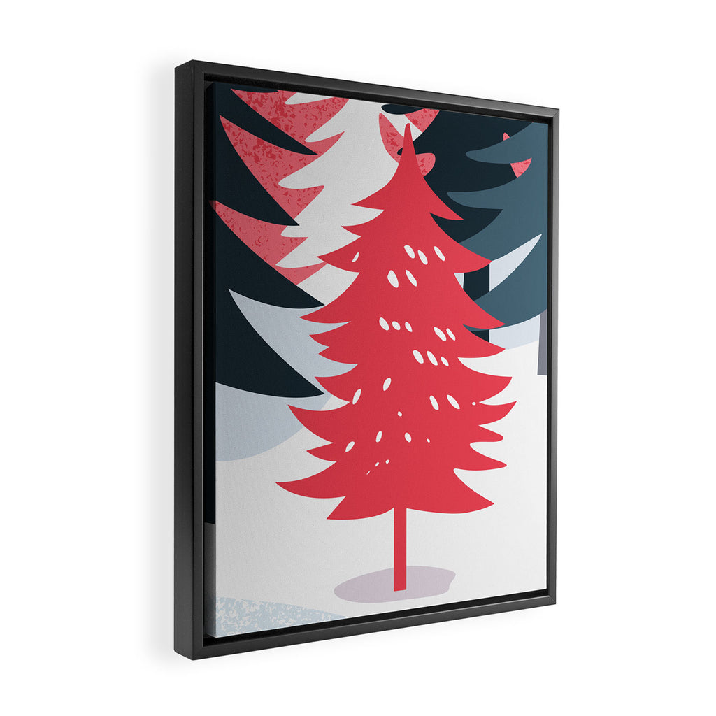 Winter christmas pine tree forest art Framed Canvas Print Gallery Image 2