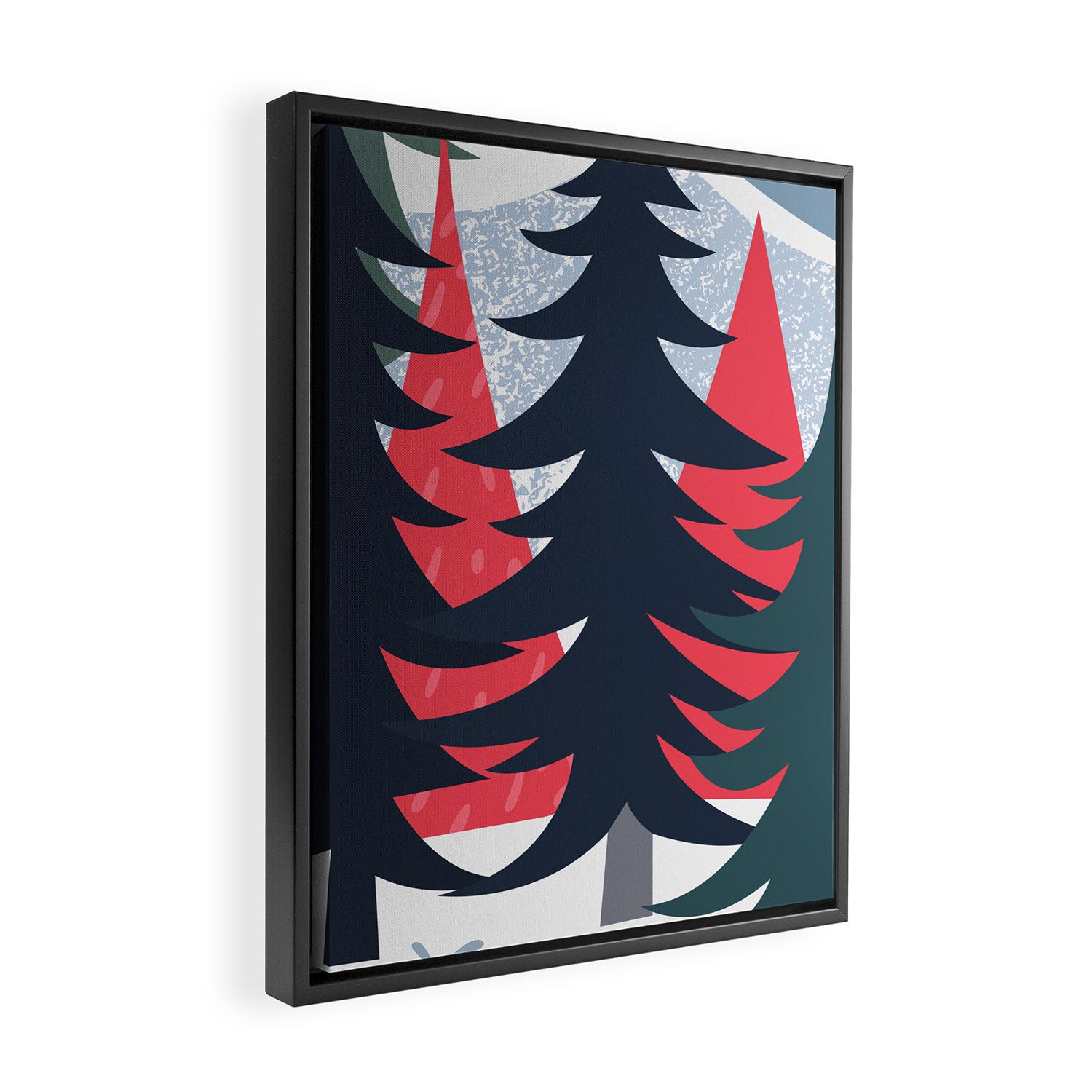 Winter christmas pine tree forest art Framed Canvas Print Gallery Image 2