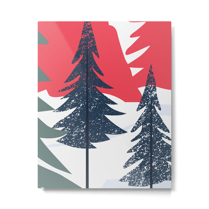 Winter christmas pine tree forest art Metal Print Gallery Image 1