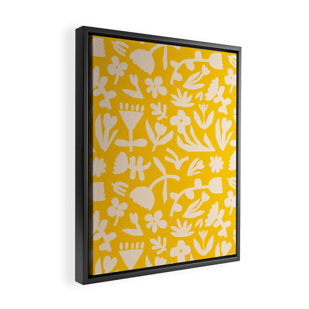 Yellow abstract flower art pattern Framed Canvas Print Gallery Image 2