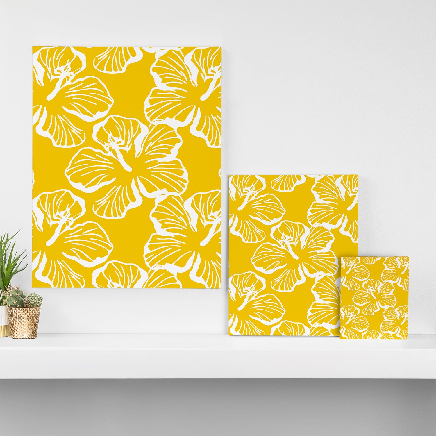 Yellow tropical hibiscus flower art pattern Canvas Print Gallery Image 3