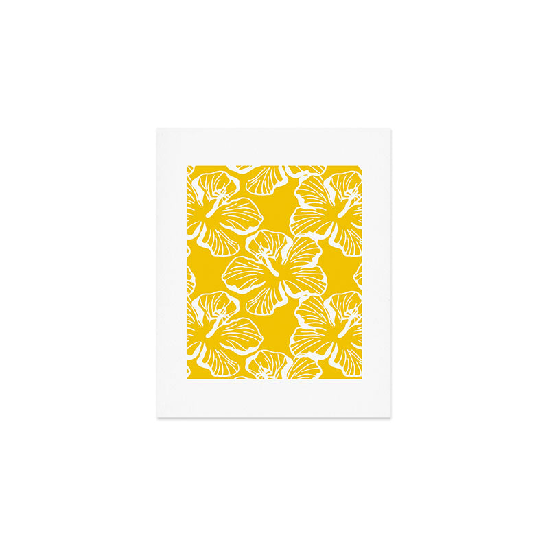 Yellow tropical hibiscus flower art pattern Art Print Gallery Image 1