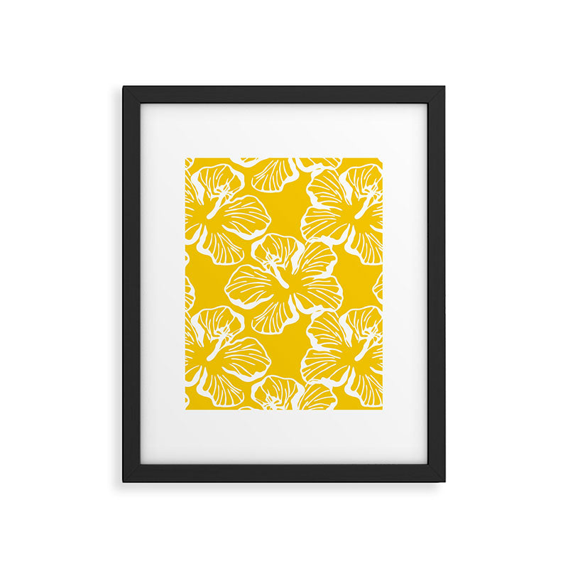 Yellow tropical hibiscus flower art pattern Framed Art Print Gallery Image 6