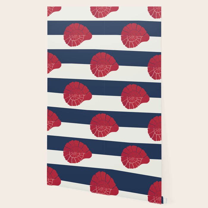 Red nautilus shell and navy stripes Wallpaper Gallery Image 2