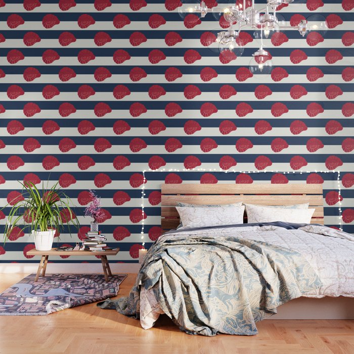 Red nautilus shell and navy stripes Wallpaper Gallery Image 3