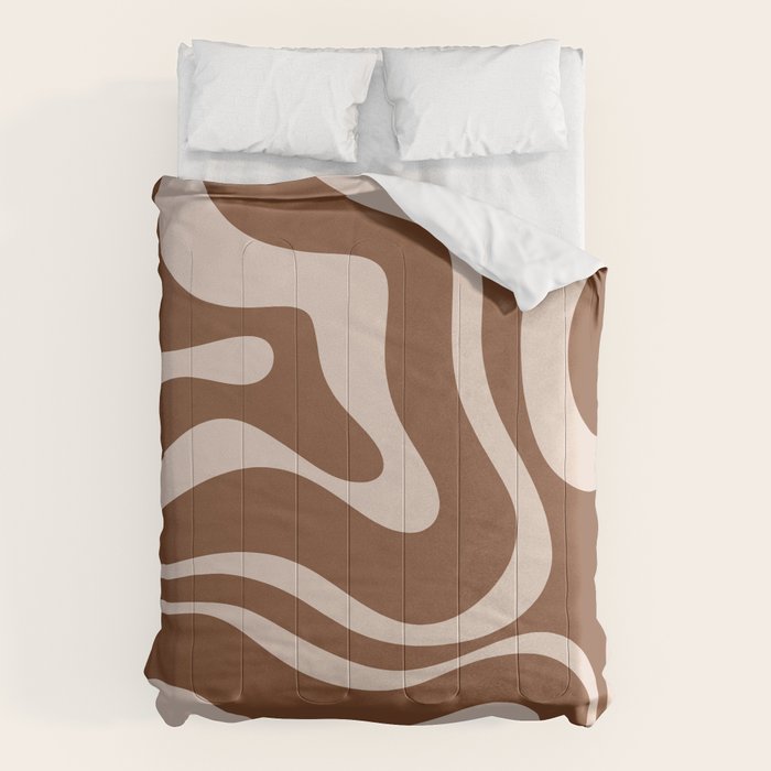 Modern Retro Liquid Swirl Fluid Abstract Pattern in Brown Comforter Gallery Image 6