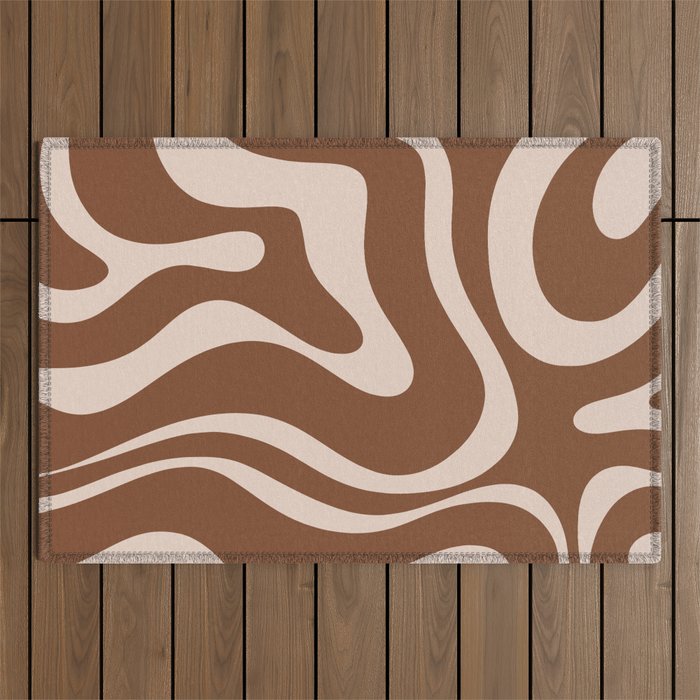 Modern Retro Liquid Swirl Fluid Abstract Pattern in Brown Outdoor Rug Gallery Image 1