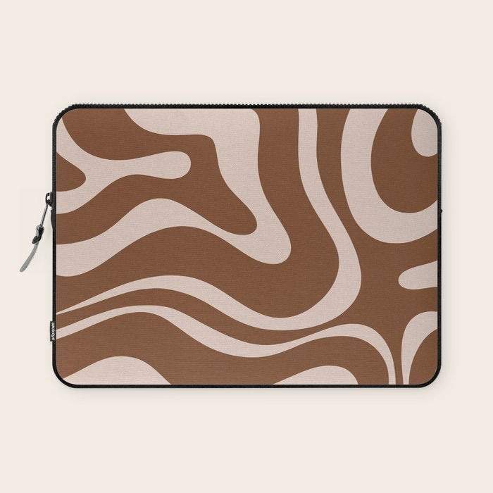 Modern Retro Liquid Swirl Fluid Abstract Pattern in Brown Laptop Sleeve Gallery Image 1