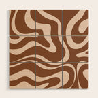 Modern Retro Liquid Swirl Fluid Abstract Pattern in Brown Wood Wall Art Gallery Image 1