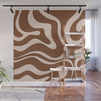 Modern Retro Liquid Swirl Fluid Abstract Pattern in Brown Wall Mural Gallery Image 1