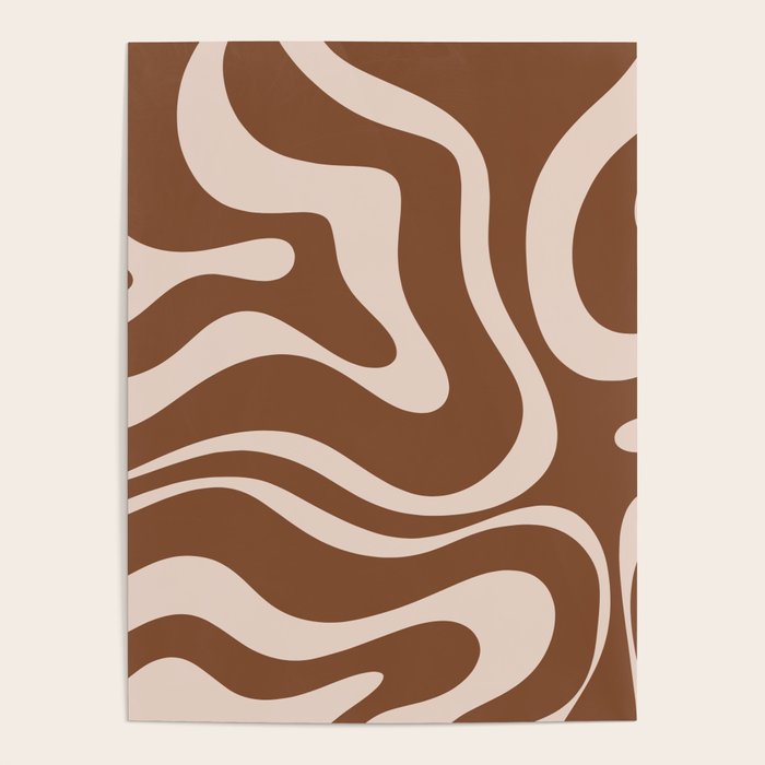 Modern Retro Liquid Swirl Fluid Abstract Pattern in Brown Poster Gallery Image 4