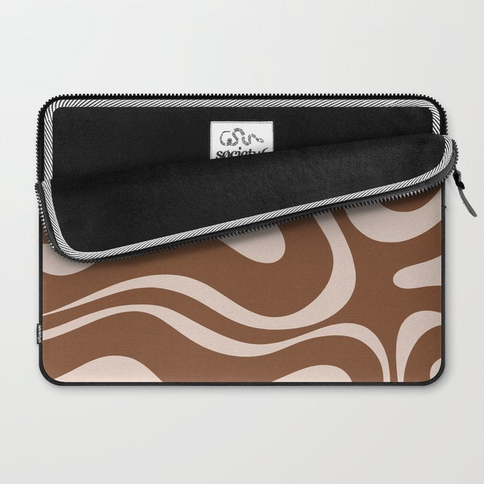 Modern Retro Liquid Swirl Fluid Abstract Pattern in Brown Laptop Sleeve Gallery Image 2