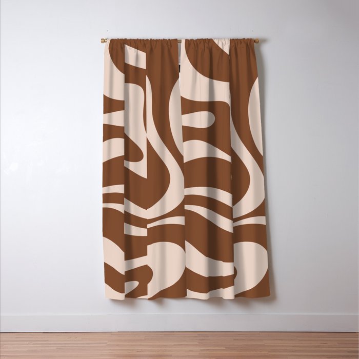 Modern Retro Liquid Swirl Fluid Abstract Pattern in Brown Window Curtain Gallery Image 3