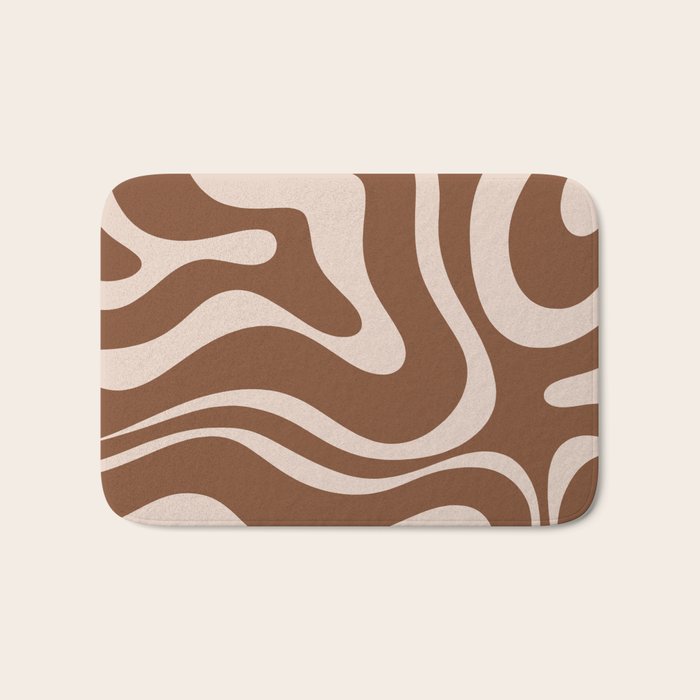 Modern Retro Liquid Swirl Fluid Abstract Pattern in Brown Bath Mat Gallery Image 1