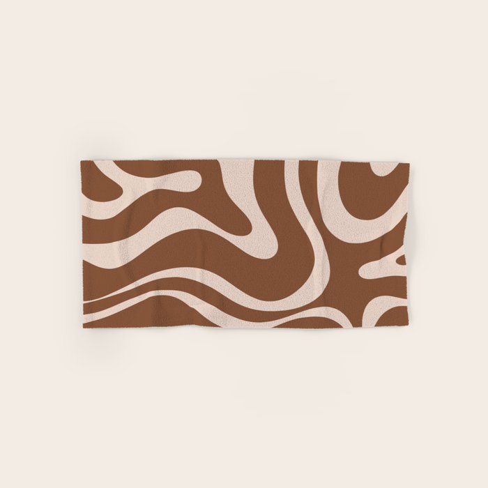 Modern Retro Liquid Swirl Fluid Abstract Pattern in Brown Bath Towel Gallery Image 1