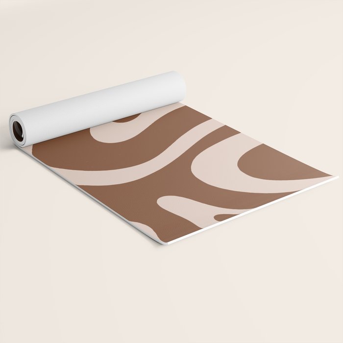 Modern Retro Liquid Swirl Fluid Abstract Pattern in Brown Yoga Mat Gallery Image 2