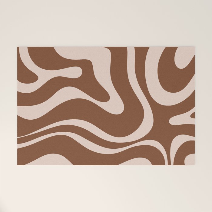 Modern Retro Liquid Swirl Fluid Abstract Pattern in Brown Welcome Mat Gallery Image 1