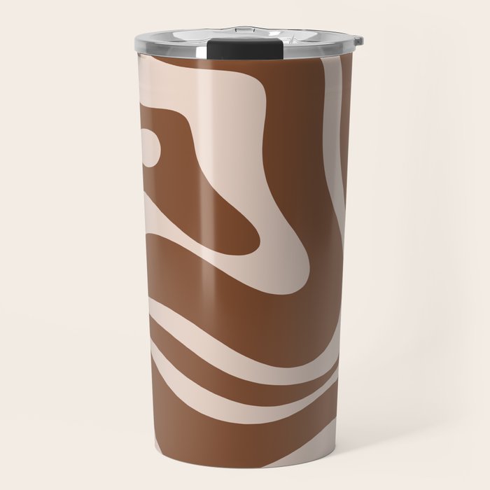 Modern Retro Liquid Swirl Fluid Abstract Pattern in Brown Travel Mug Gallery Image 1