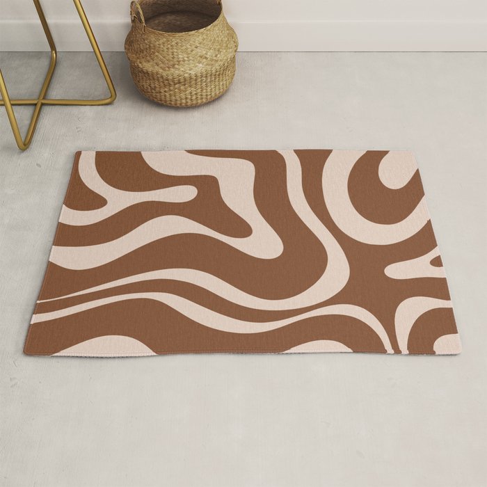 Modern Retro Liquid Swirl Fluid Abstract Pattern in Brown Rug Gallery Image 1