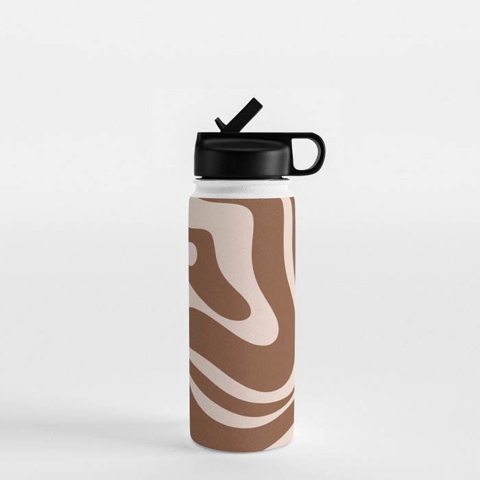 Modern Retro Liquid Swirl Fluid Abstract Pattern in Brown Water Bottle Gallery Image 1