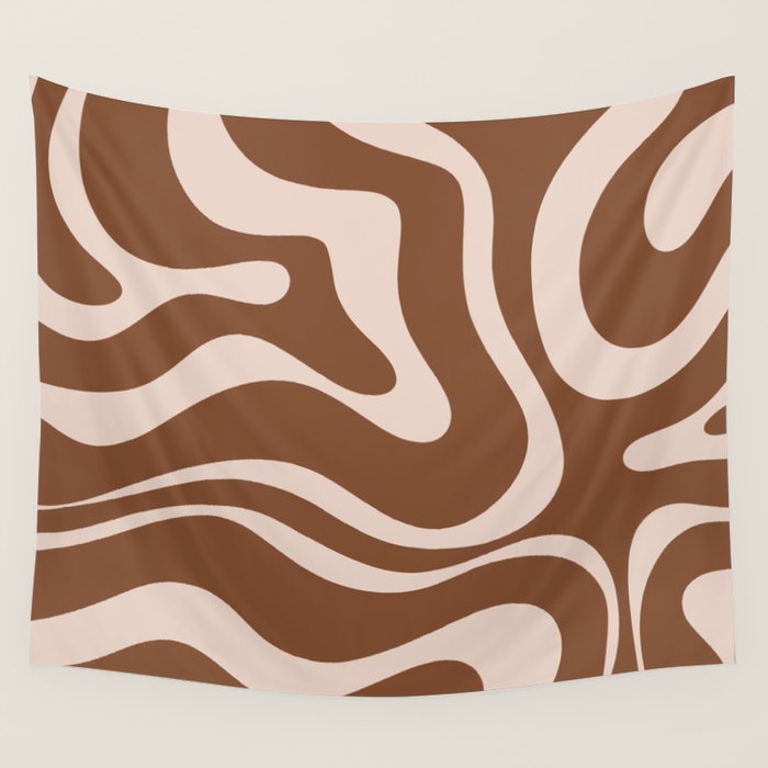 Modern Retro Liquid Swirl Fluid Abstract Pattern in Brown Wall Tapestry Gallery Image 4
