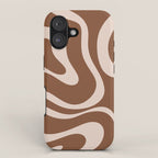 Modern Retro Liquid Swirl Fluid Abstract Pattern in Brown iPhone Case Gallery Image 1