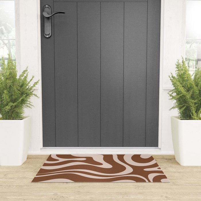 Modern Retro Liquid Swirl Fluid Abstract Pattern in Brown Welcome Mat Gallery Image 3