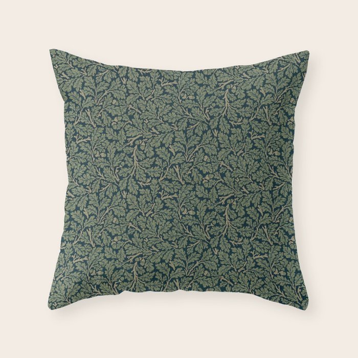 William Morris Antique Oak Leaf Teal Slate Throw Pillow Gallery Image 6
