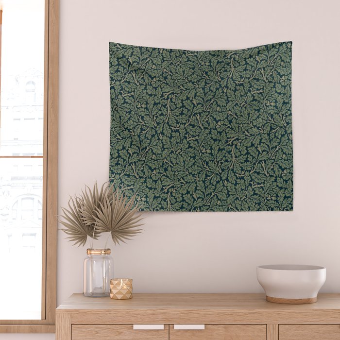William Morris Antique Oak Leaf Teal Slate Wall Tapestry Gallery Image 2
