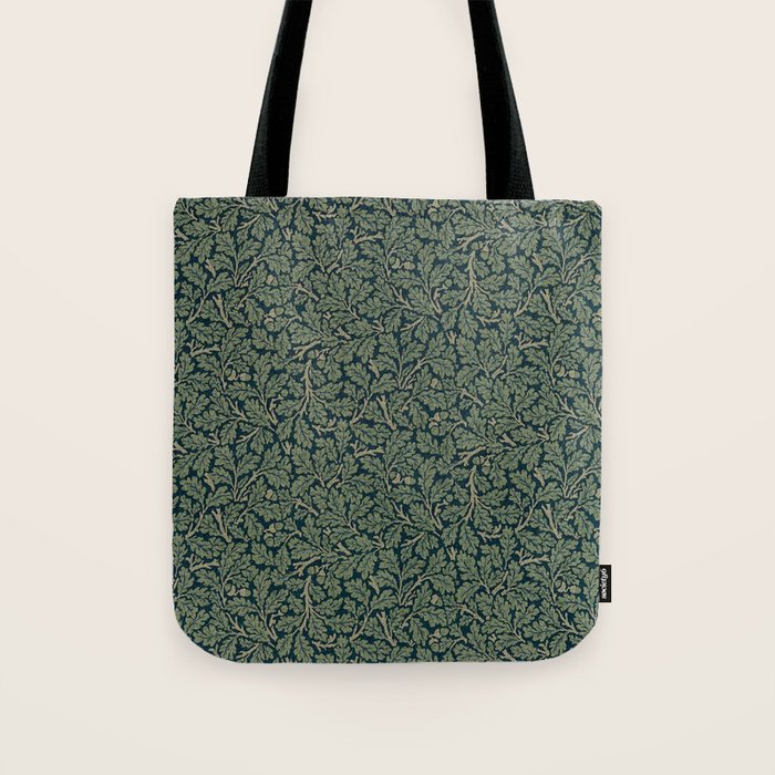 William Morris Antique Oak Leaf Teal Slate Tote Bag Gallery Image 1