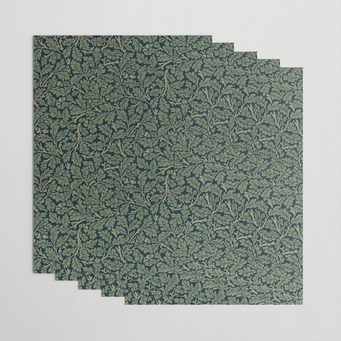William Morris Antique Oak Leaf Teal Slate Wrapping Paper Gallery Image 3
