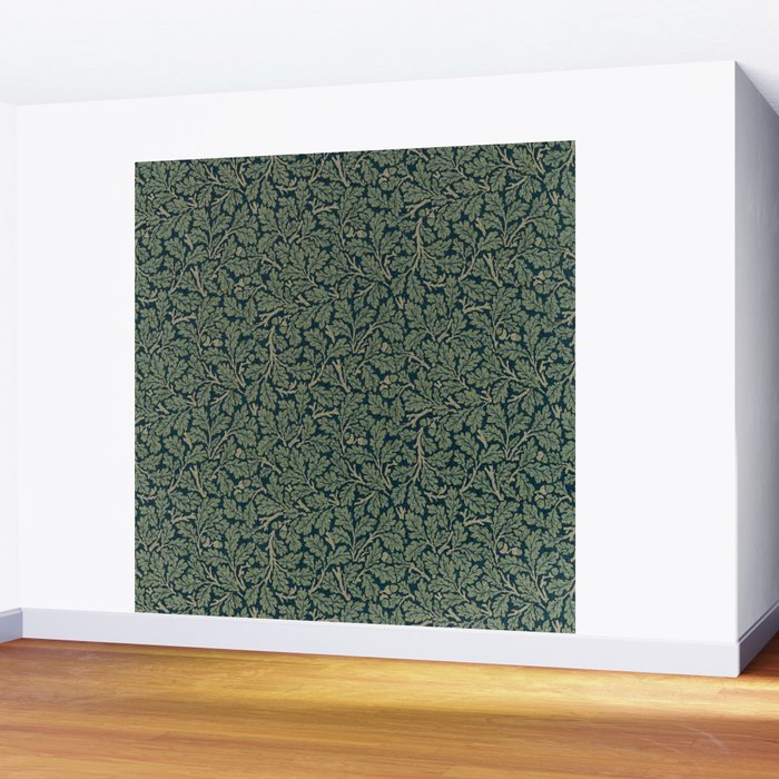 William Morris Antique Oak Leaf Teal Slate Wall Mural Gallery Image 2