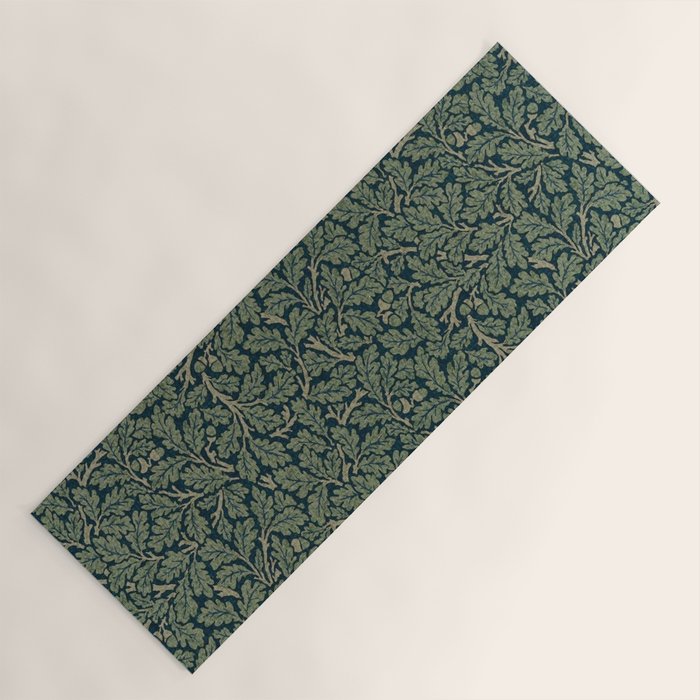 William Morris Antique Oak Leaf Teal Slate Yoga Mat Gallery Image 1